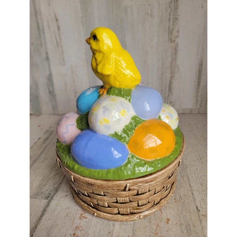 vintage chick Easter basket ceramic‎ container egg pastel home decor